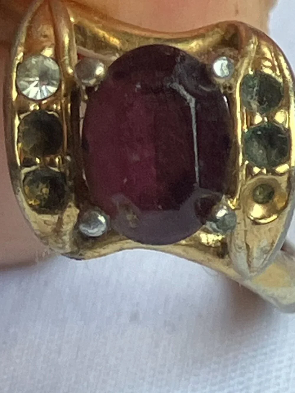 Vintage 925 Gold Vermeil Garnet Bypass Ring Size 9.5 - AS IS / Missing Stones